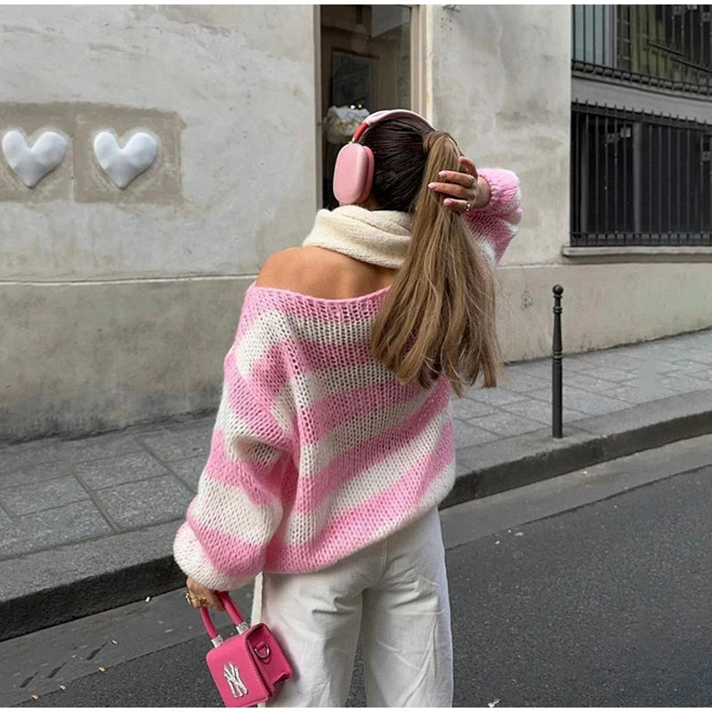 Off-Shoulder Striped Sweater