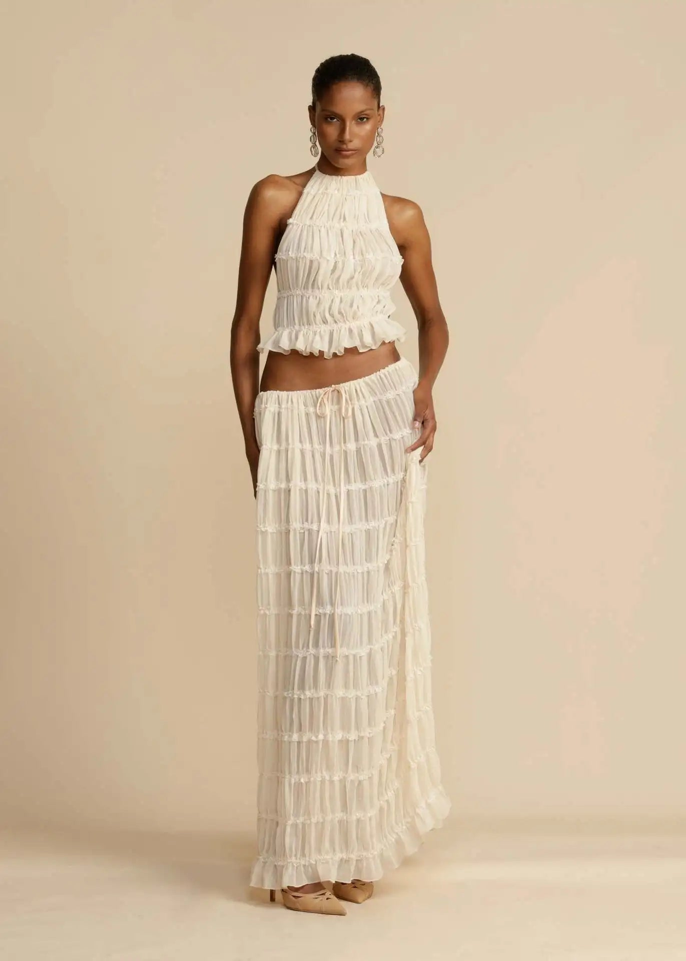 2-Piece Halter Neck Backless Maxi Skirt Set