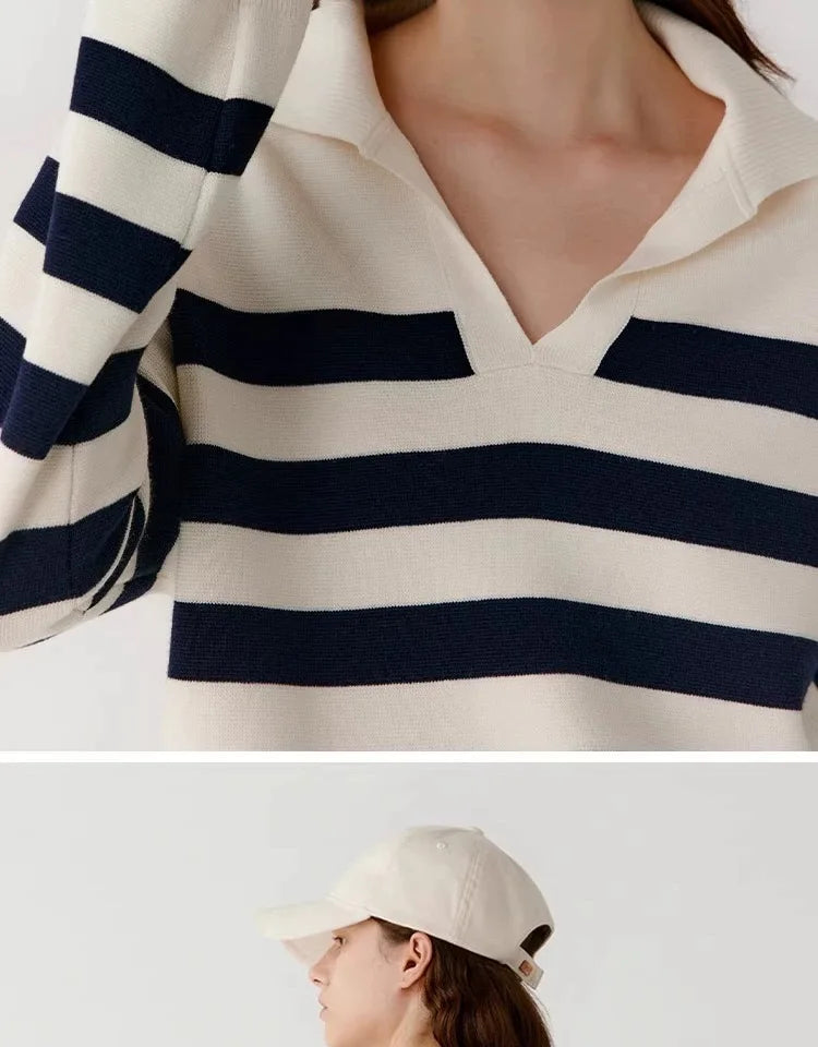 Striped Cashmere Polo Collar Sweater