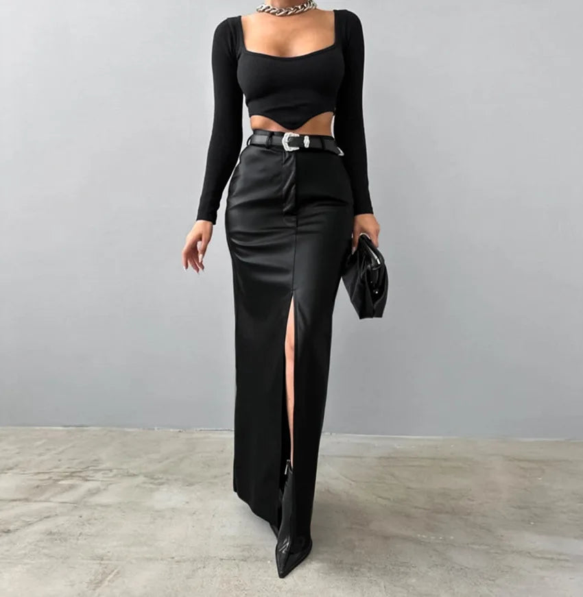 Leather High Waist Slim Skirt