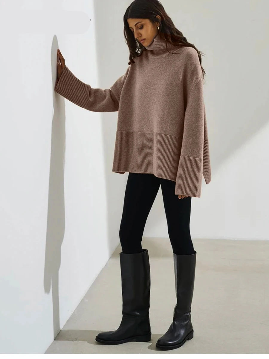 Chic Turtleneck Split Pullover