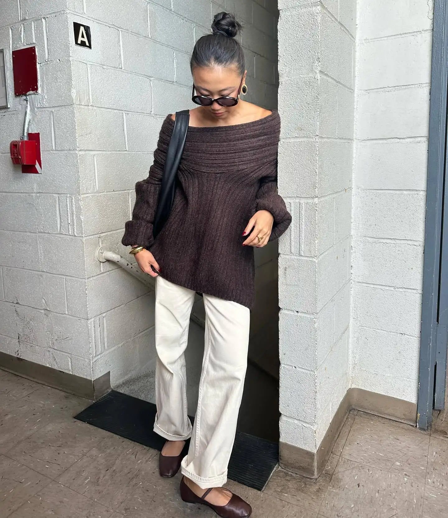 Off-Shoulder Ribbed Knit Sweater