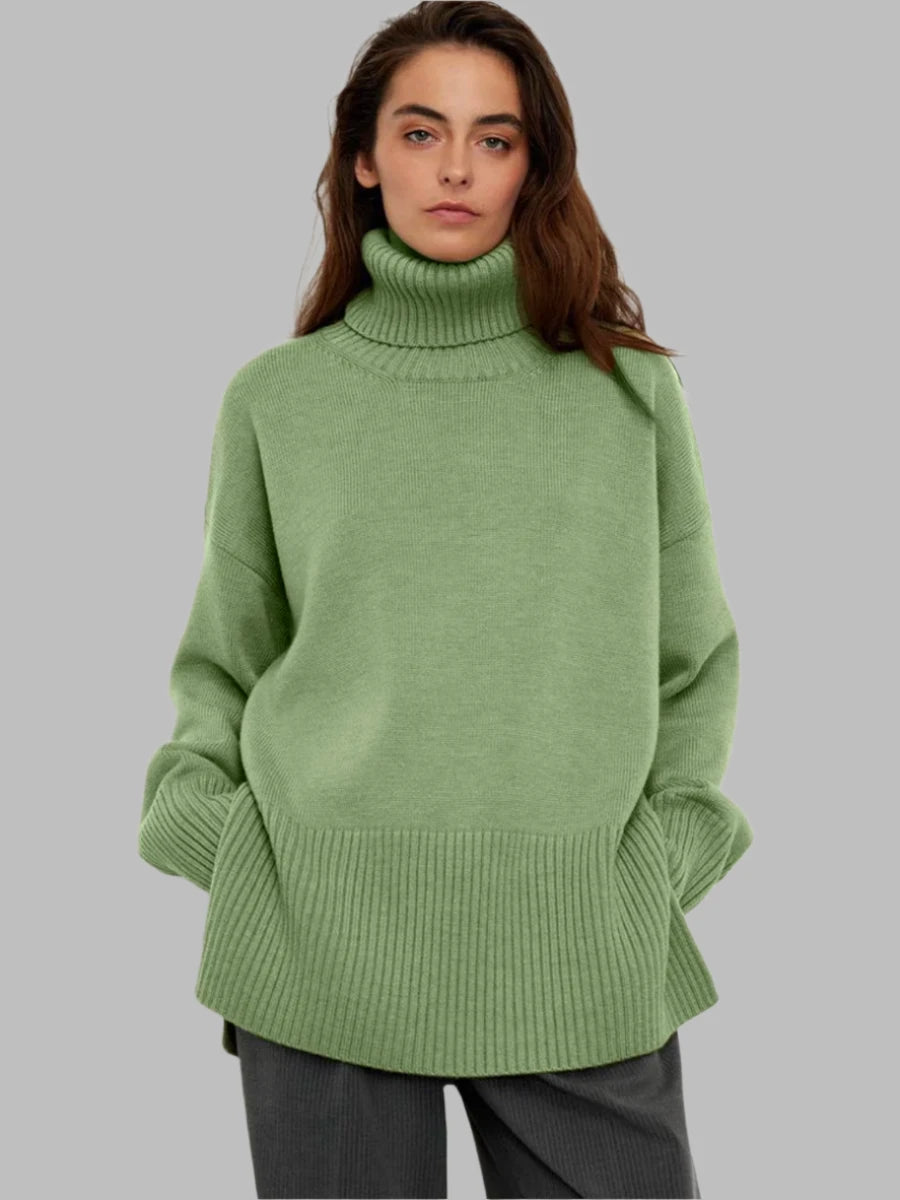 Chic Turtleneck Split Pullover