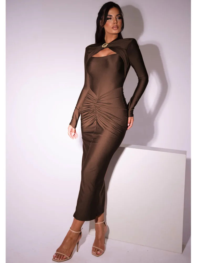 Elegant Long Sleeved Elastic Tight Dress