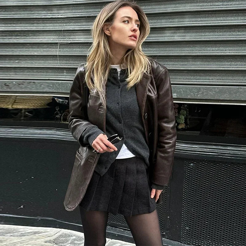 Single-Breasted Lapel Leather Jacket