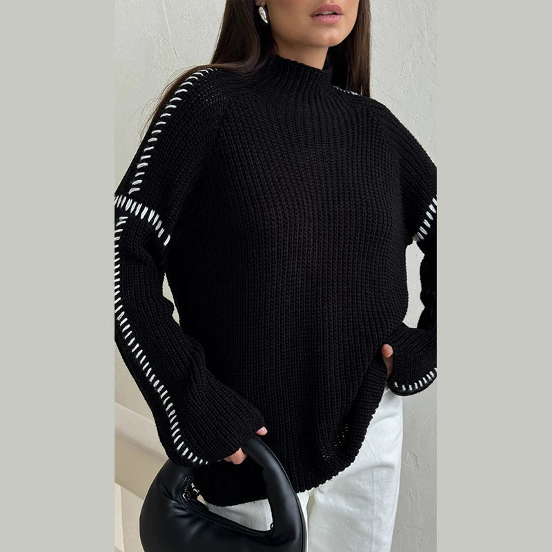 Cozy Contrast Knit Pullover