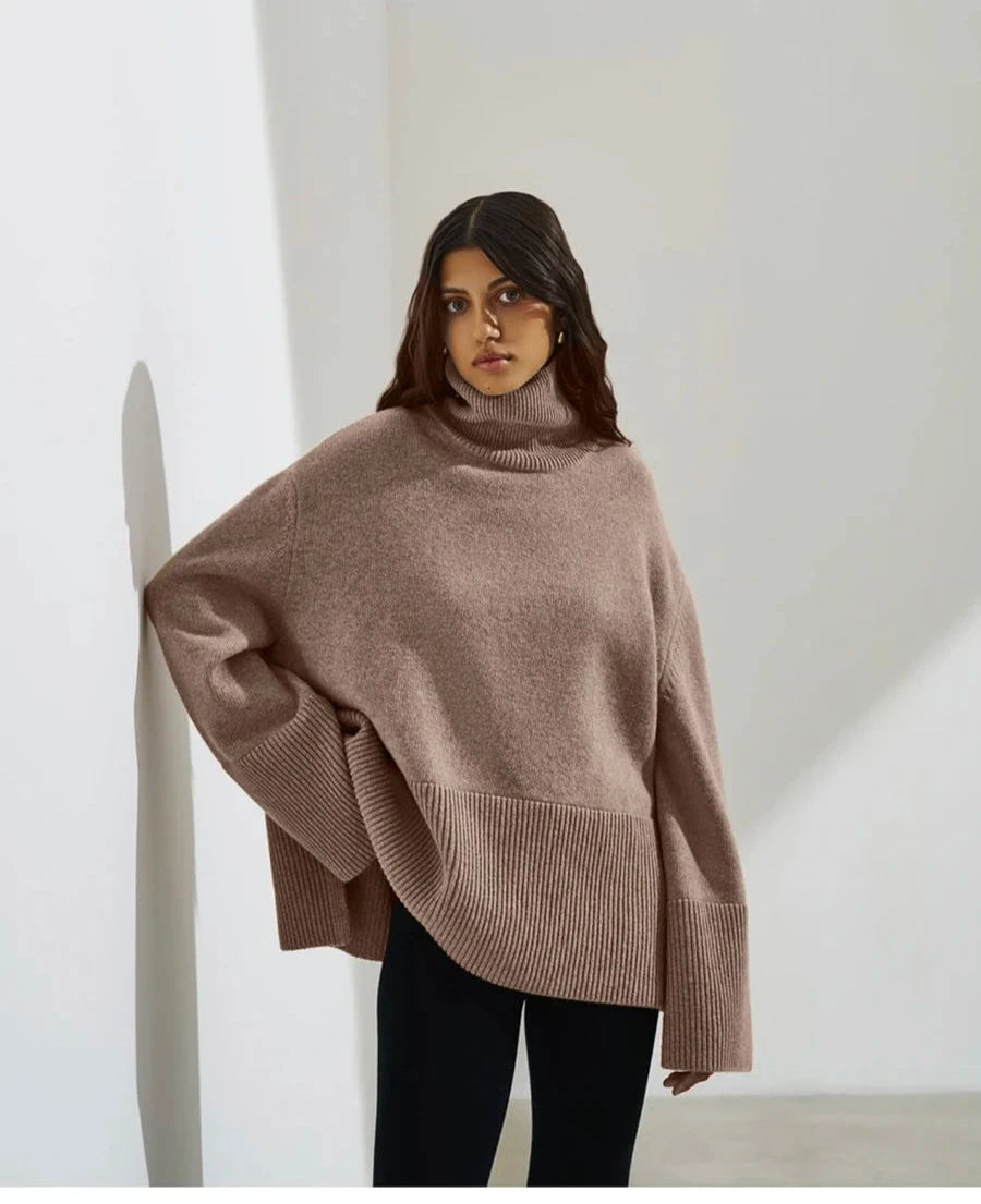 Chic Turtleneck Split Pullover