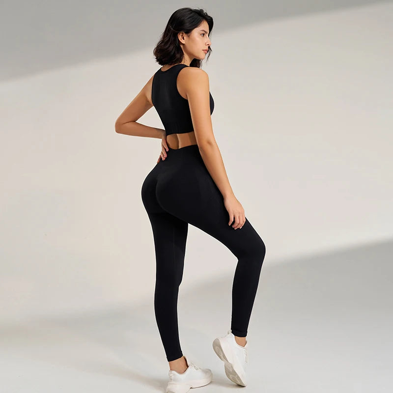 Seamless Yoga Set - High-Waisted Leggings & Top Two-Piece Fitness Outfit