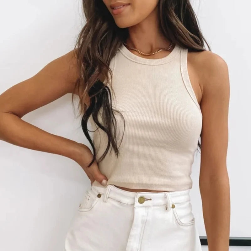 Off-Shoulder Knitted Crop Tank Top