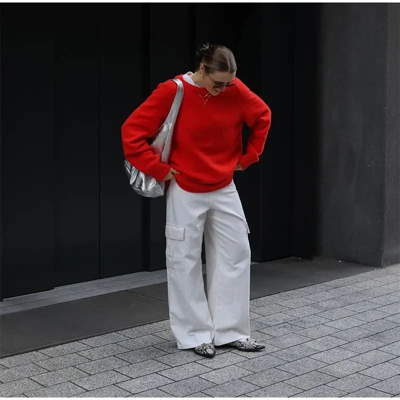 Chic Red O-Neck Pullover Sweater