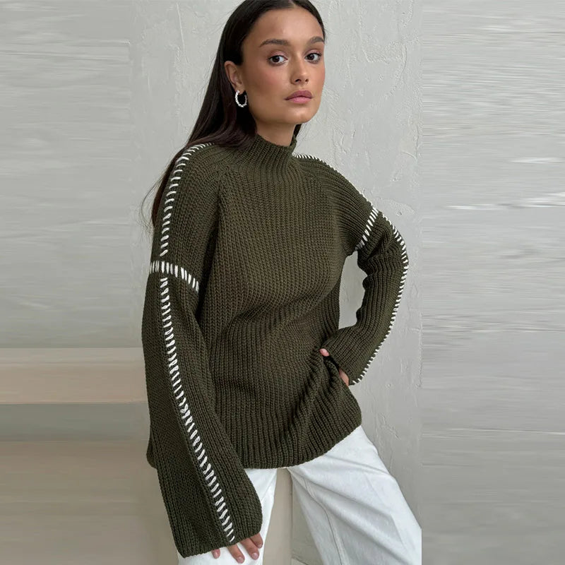 Cozy Contrast Knit Pullover