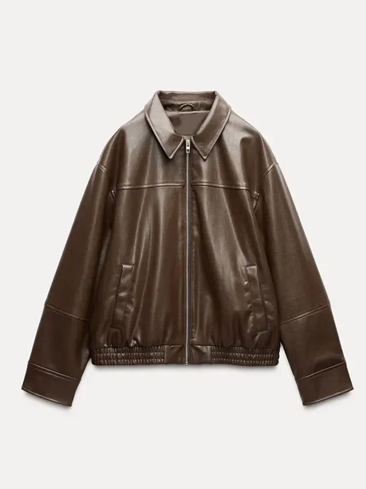 Brown Lapel Leather Jacket