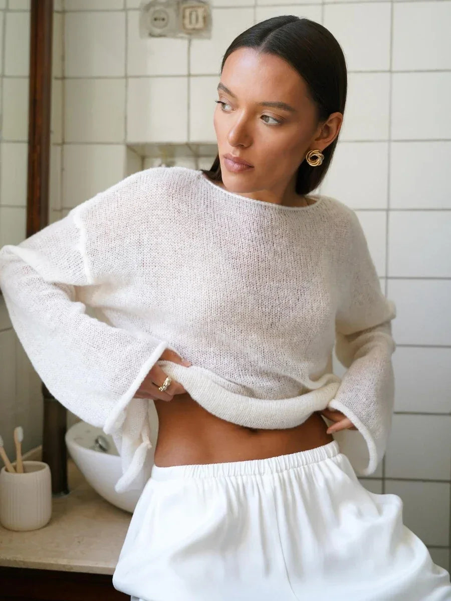 Knitted Hollow-Out See-Through Pullover