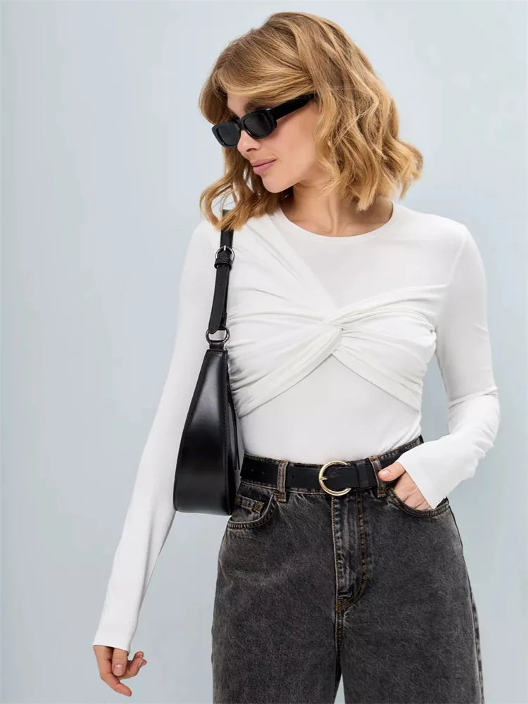 Twist Pleated Cropped T-shirt