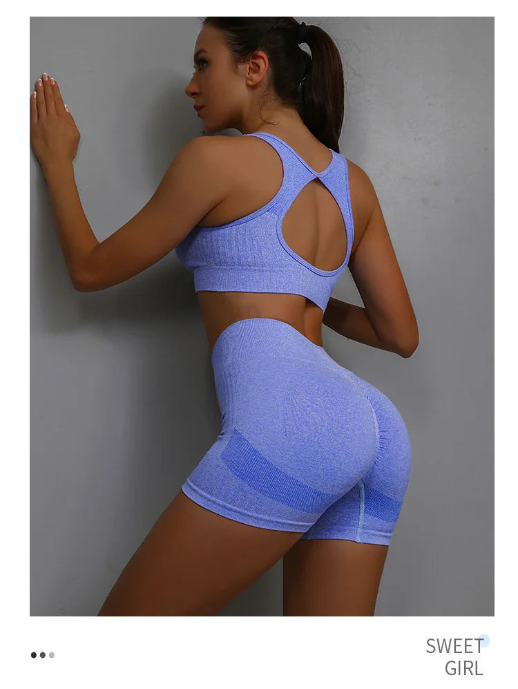 2-Piece Seamless Yoga Set - Hollow Back Sports Bra & Hip-Lifting Shorts