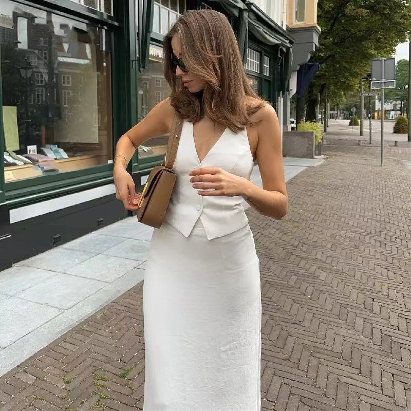 Halter Backless Bandage Vest and Split Long Skirt Set