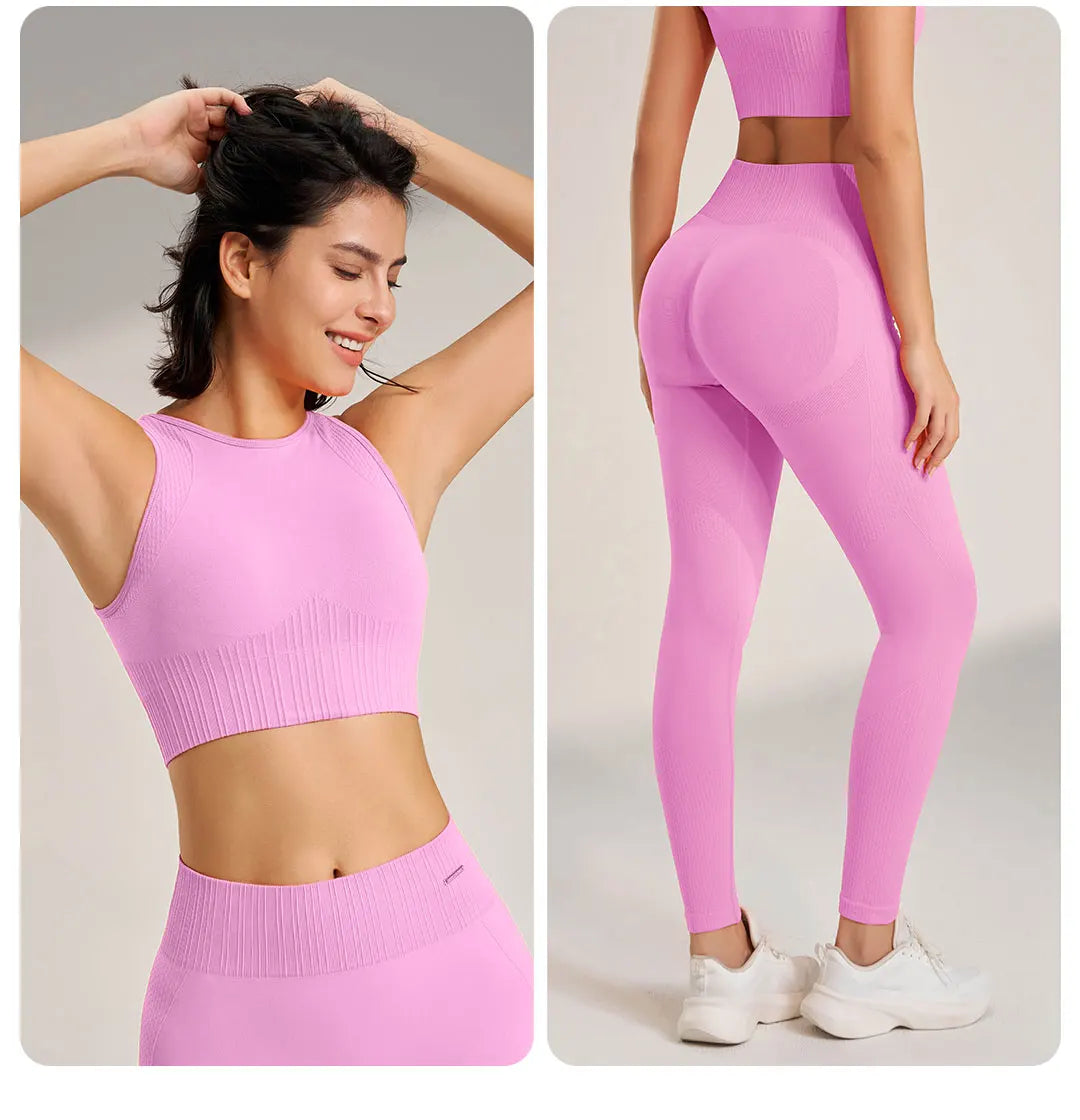 Seamless Yoga Set - High-Waisted Leggings & Top Two-Piece Fitness Outfit