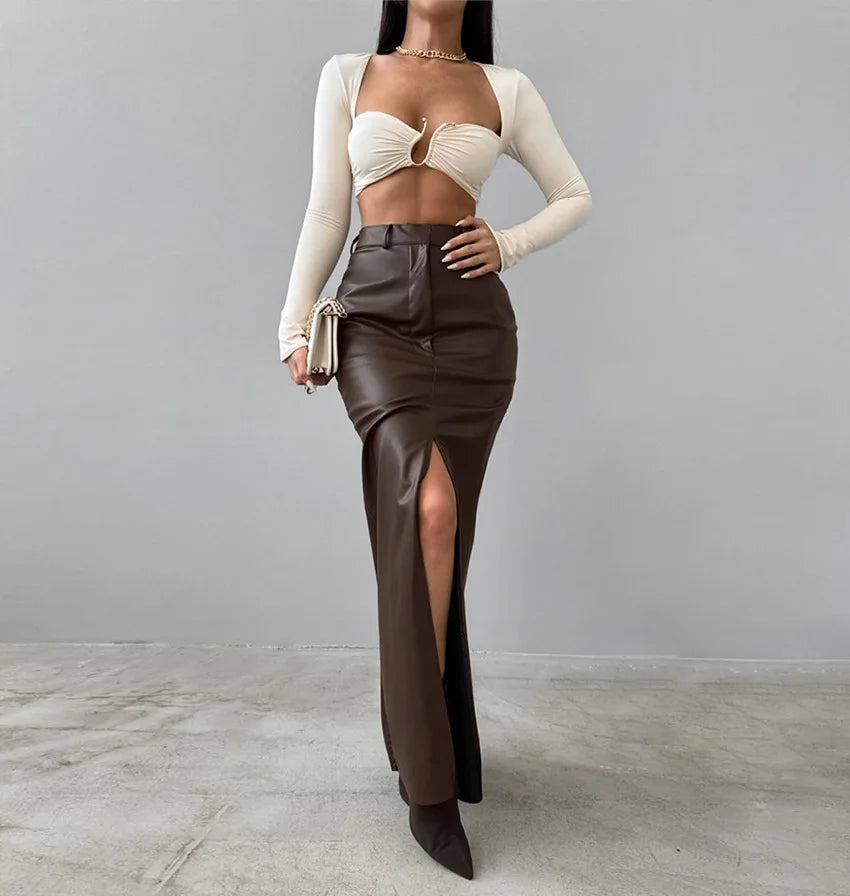 Leather High Waist Slim Skirt