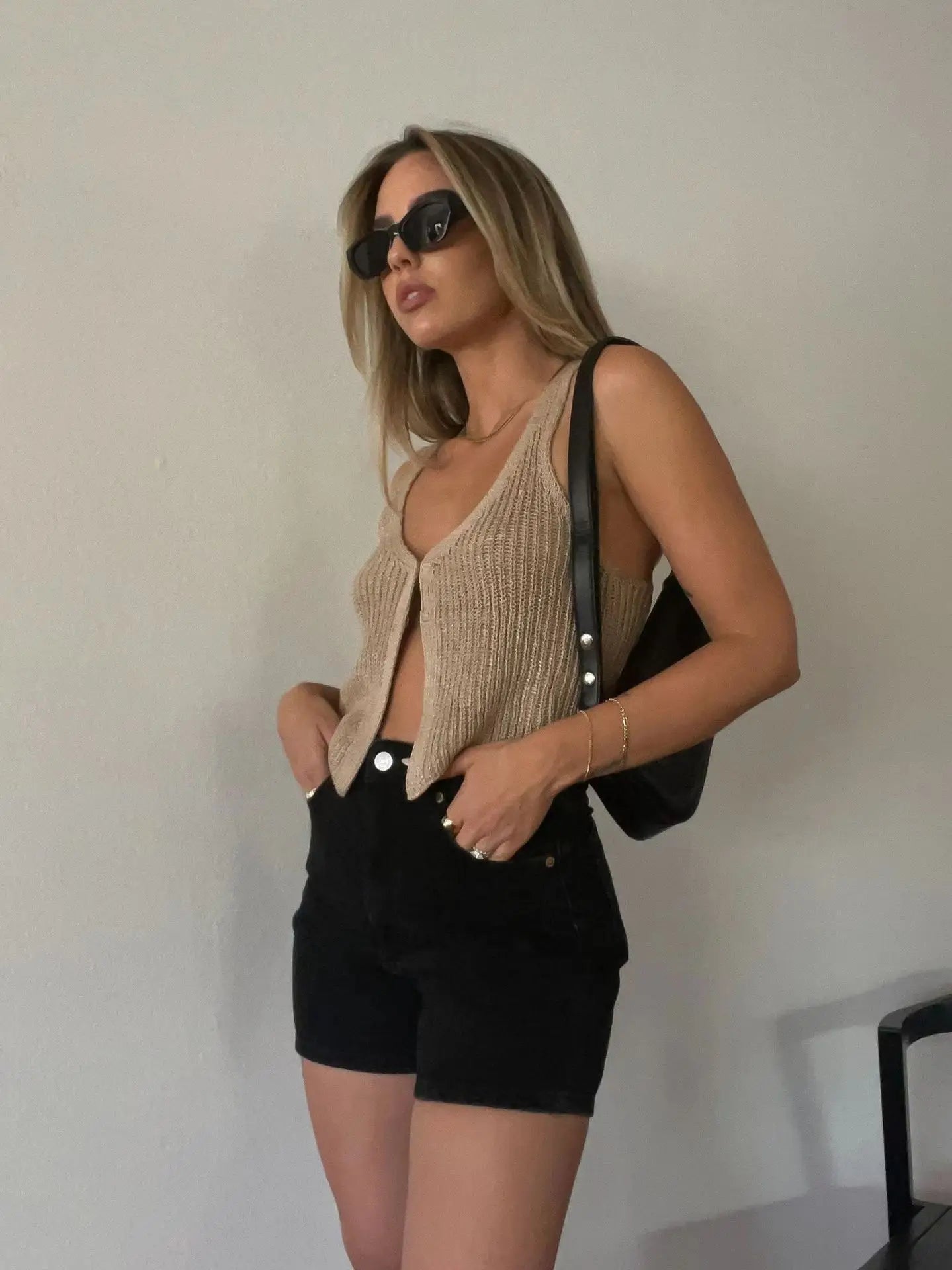 V-Neck Knitted Crop Tank Top