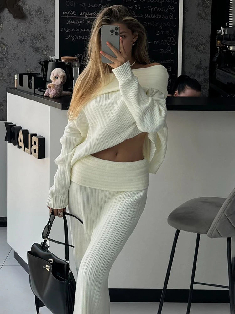 Knitted One-Shoulder Sweater & Skirt Set