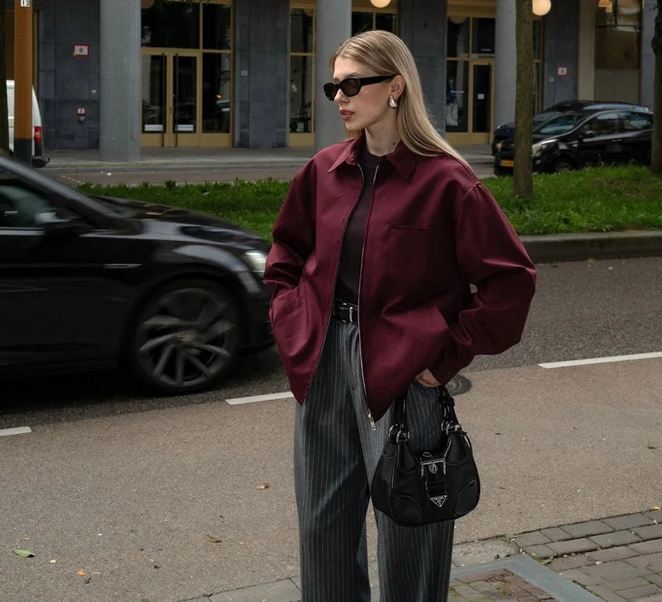 Vintage Burgundy Zip-Up Jacket