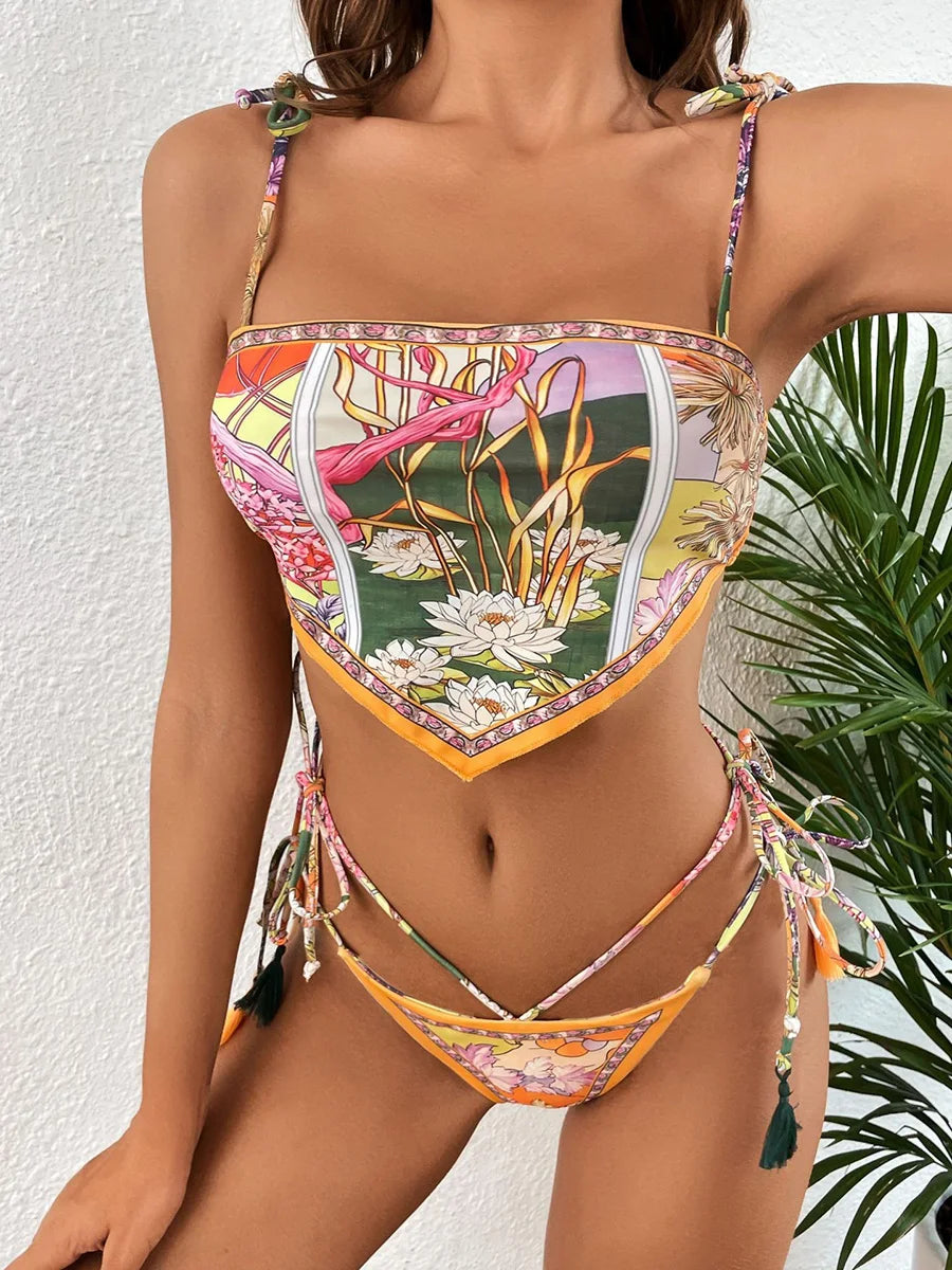 2 Piece Printed Crop Top Bikini