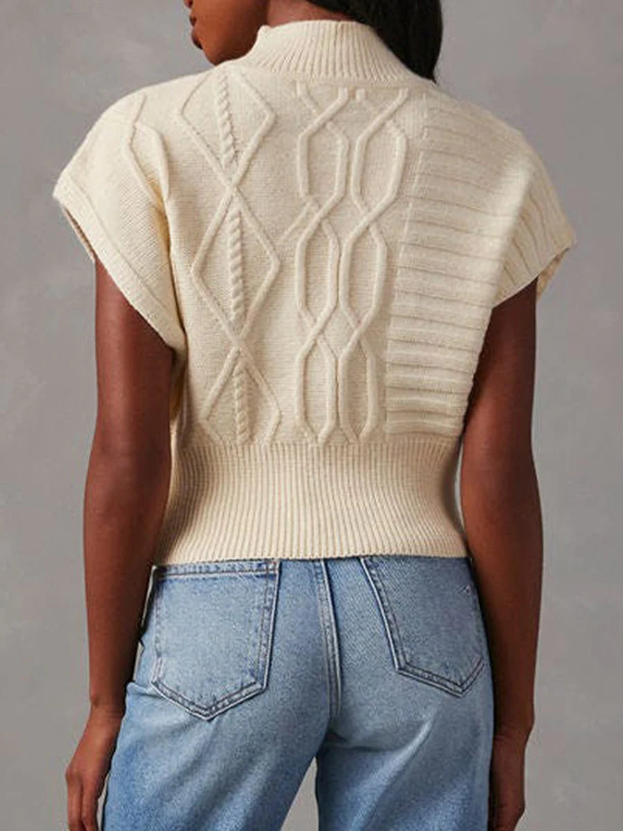 Mock Neck Knit Vest Elegant Cap Tank Top