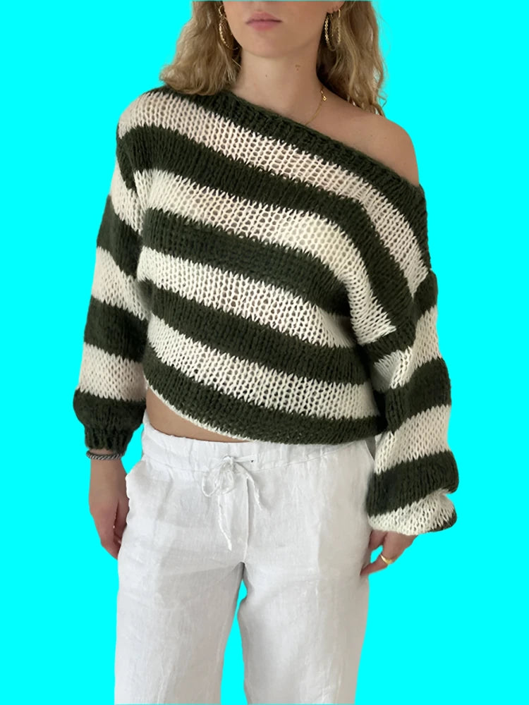 Off-Shoulder Striped Sweater