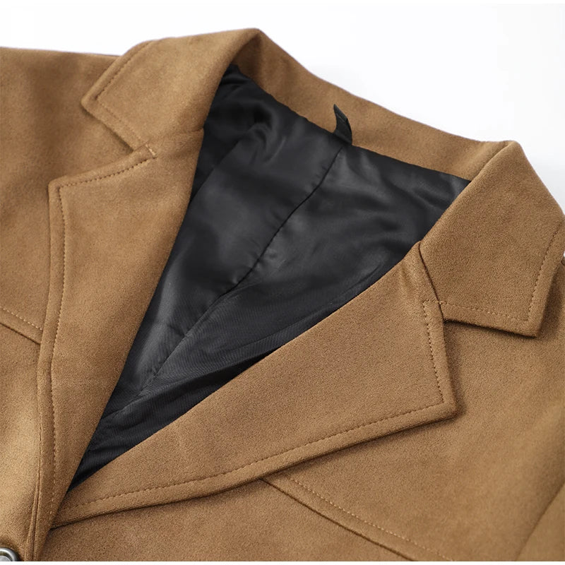 Chic Brown Suede Single-Breasted Jacket