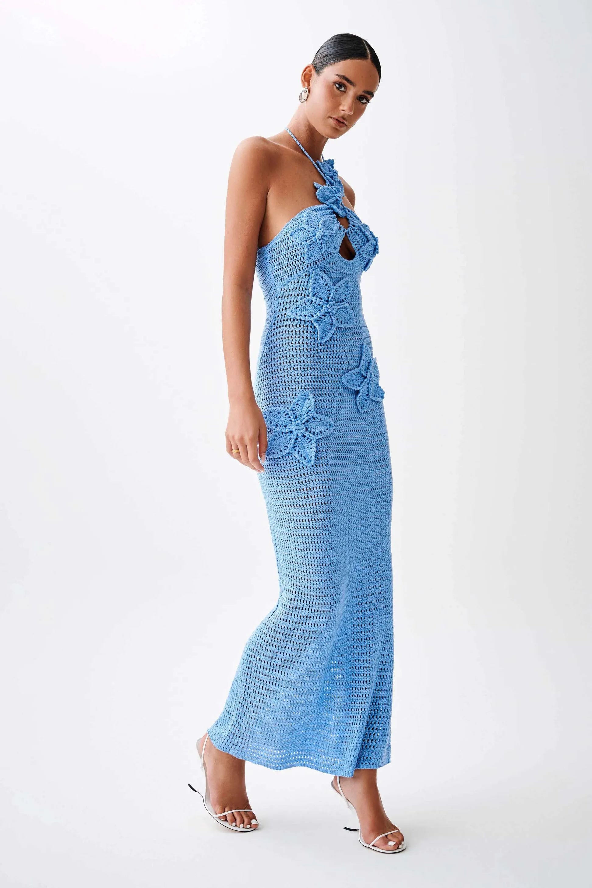 Backless Knitted Star Crochet Maxi Dress