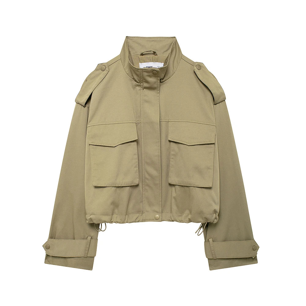 Retro Army Green Two-Piece Trench Coat and Pants Set