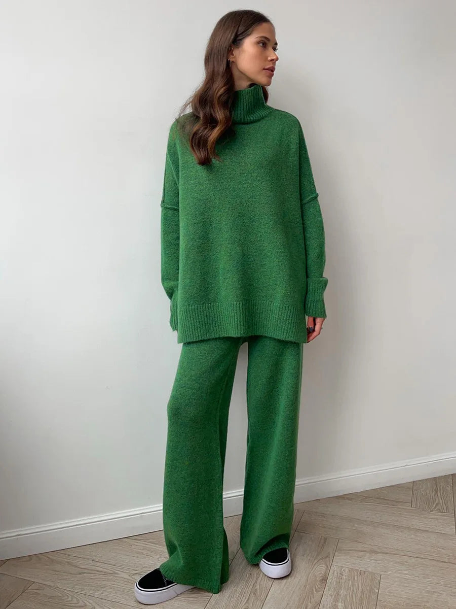 Turtleneck Sweater + Pants Set Loose Casual