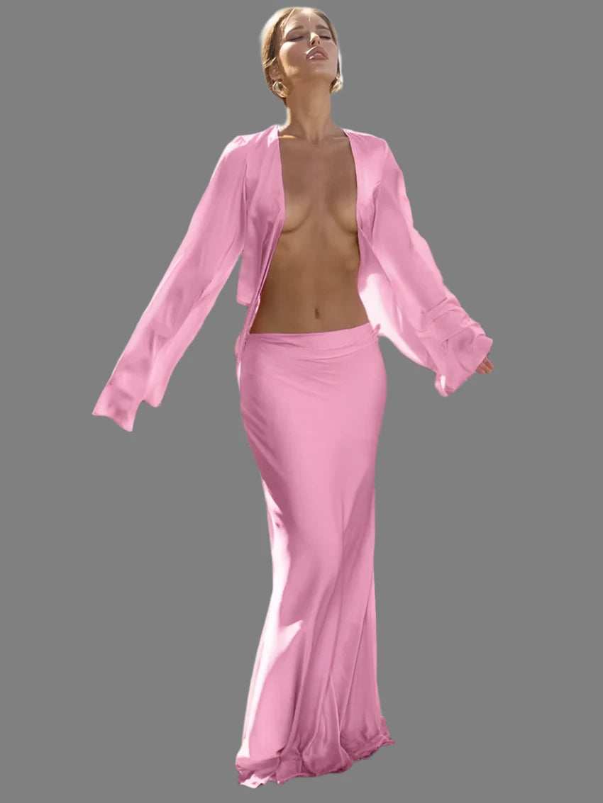 Pink Satin 2 Piece Set Outfit