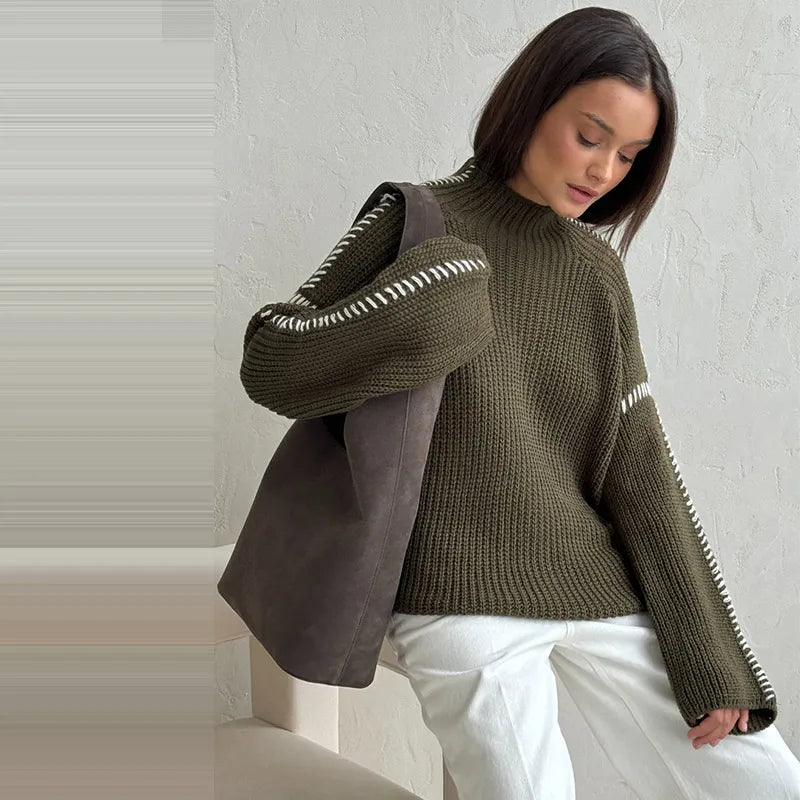 Cozy Contrast Knit Pullover