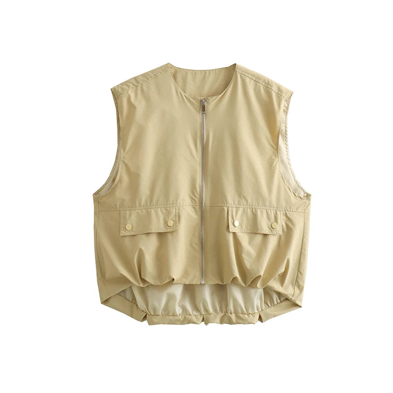 Cropped Sleeveless Zip-Up Waistcoat