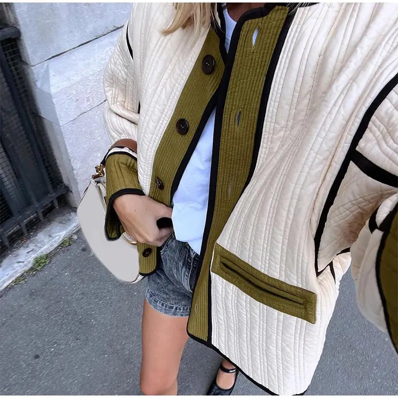 Chic Contrast Patchwork Cotton Jacket