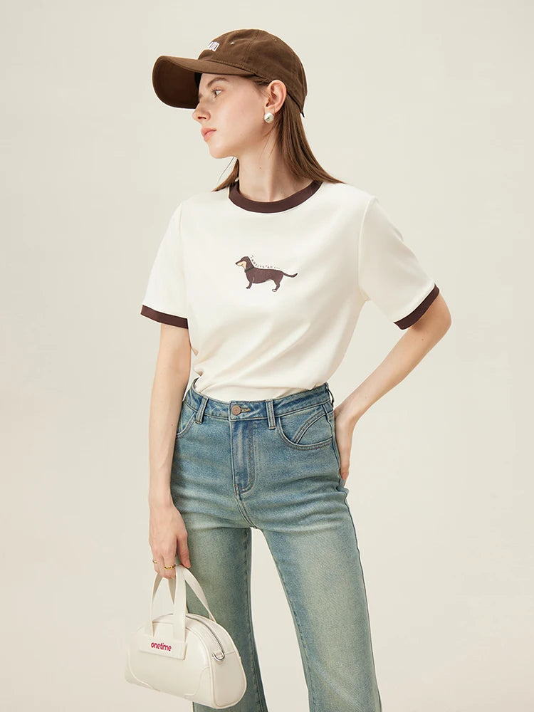 100% Cotton Dachshund Print Short Sleeve Tee