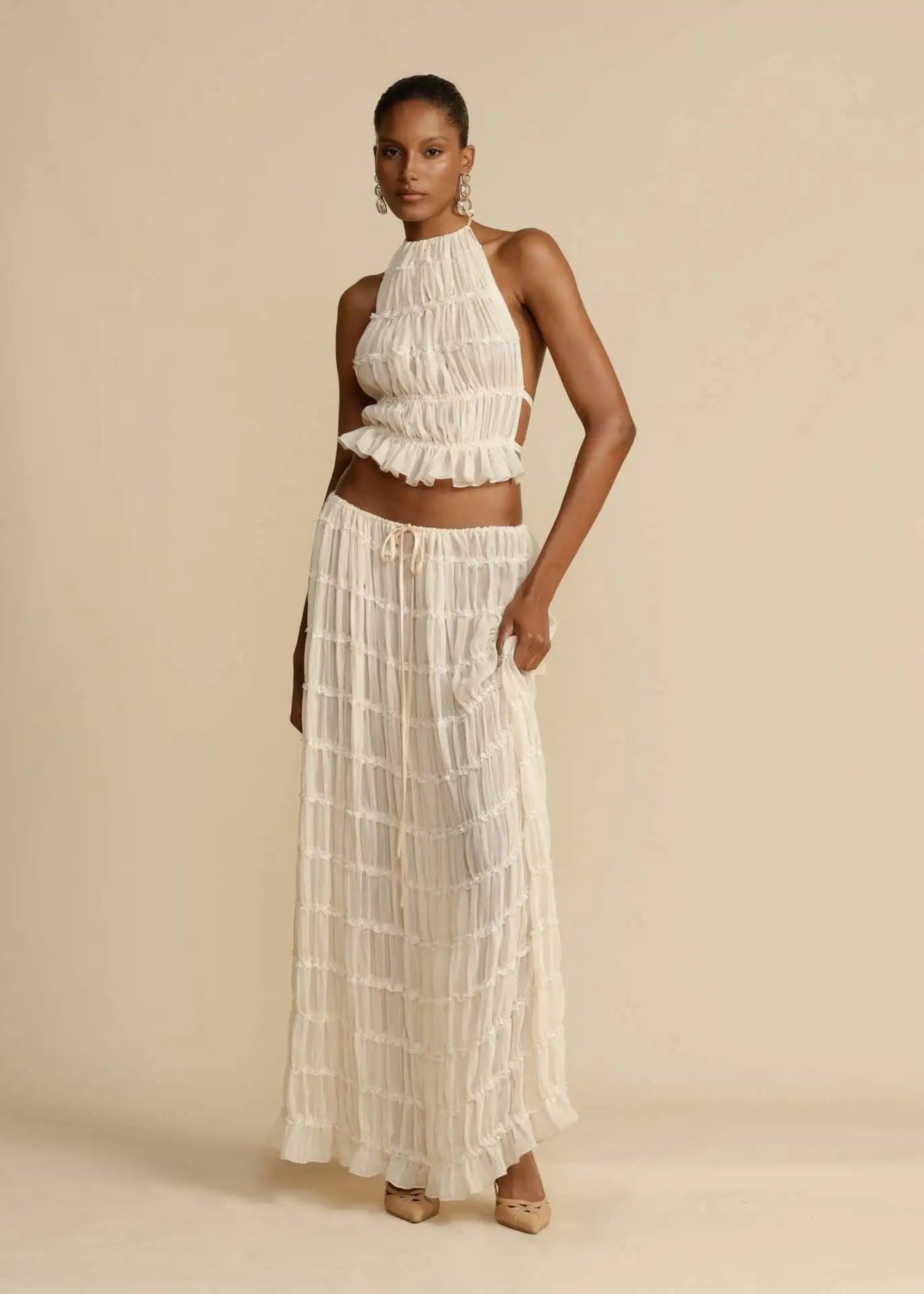 2-Piece Halter Neck Backless Maxi Skirt Set